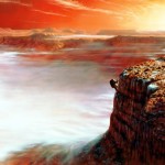 A Walk On Mars A concept drawing depicting the first humans on the surface of Mars.