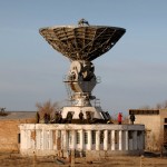 A communications dish at the Baikonur space complex.
