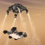 Curiosity Skycrane A rendering of Curiosity being lowered from its skycrane