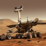 An artist's rendition of what a Mars rover would look like on the surface of Mars.