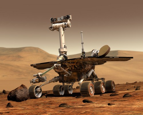 An artist's rendition of what a Mars rover would look like on the surface of Mars.