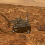 An artist's rendition of what a Mars rover would look like on the surface of Mars.