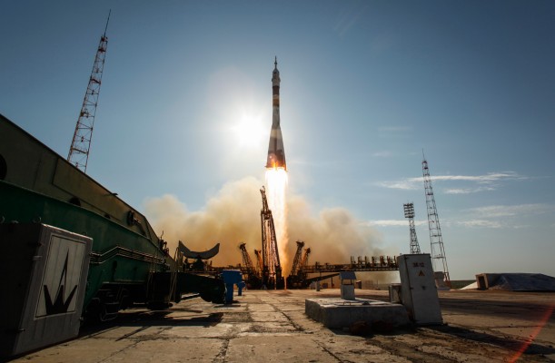 A Soyuz rocket launches at the Baikonur space complex.