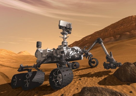 An artists rendering of the Mars Curiosity rover on the surface of Mars