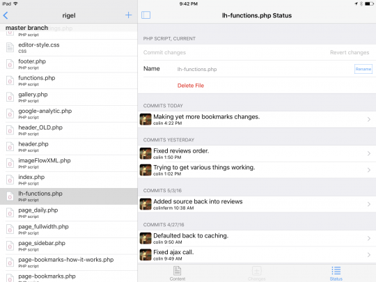 Working Copy app in fullscreen mode