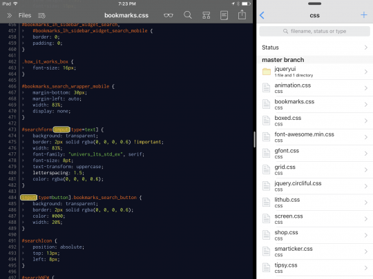 Textastic in the main view with Working Copy in the split view.